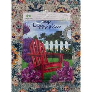 NWT Evergreen Decorative Adirondack Chair Garden Flag In My Happy Place